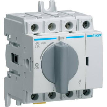 Рубильник модульный HAGER, 4Р, 63A, до 690В АС23